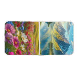 Colorful spring/floral mountain lake beer pong table