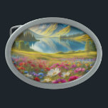 Colorful spring/floral mountain lake belt buckle<br><div class="desc">.</div>