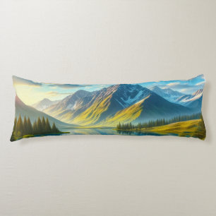 Colorful spring/floral mountain lake body pillow