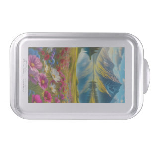 Colorful spring/floral mountain lake cake pan