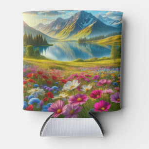 Colorful spring/floral mountain lake can cooler