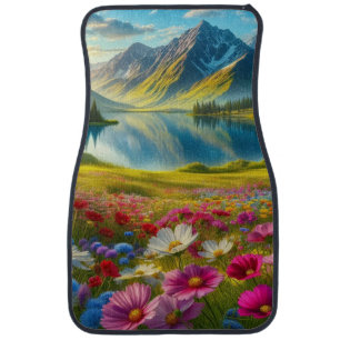 Colorful spring/floral mountain lake car floor mat