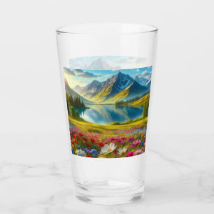 Colorful spring/floral mountain lake glass