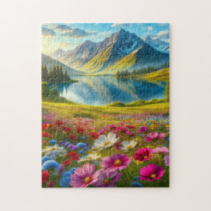 Colorful spring/floral mountain lake jigsaw puzzle