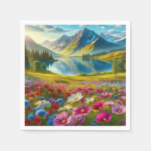 Colorful spring/floral mountain lake napkins