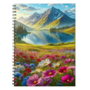 Colorful spring/floral mountain lake notebook