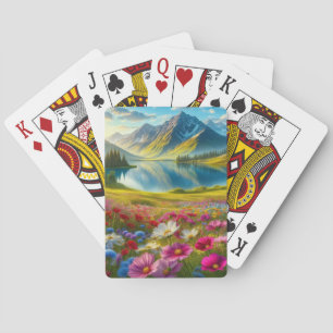 Colorful spring/floral mountain lake poker cards