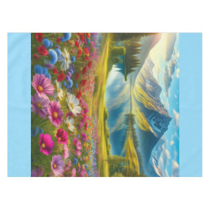 Colorful spring/floral mountain lake tablecloth