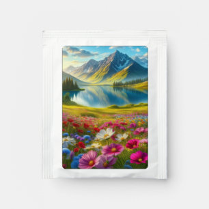 Colorful spring/floral mountain lake tea bag drink mix