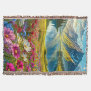 Colorful spring/floral mountain lake throw blanket