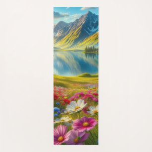 Colorful spring/floral mountain lake yoga mat