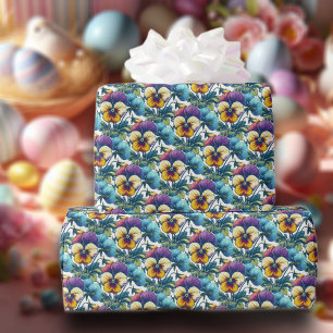 Colorful Spring Floral Pansy Patch Pattern Easter Wrapping Paper