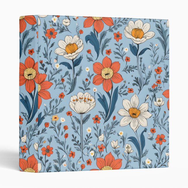 Colorful spring floral pattern 3 ring binder (Front/Spine)
