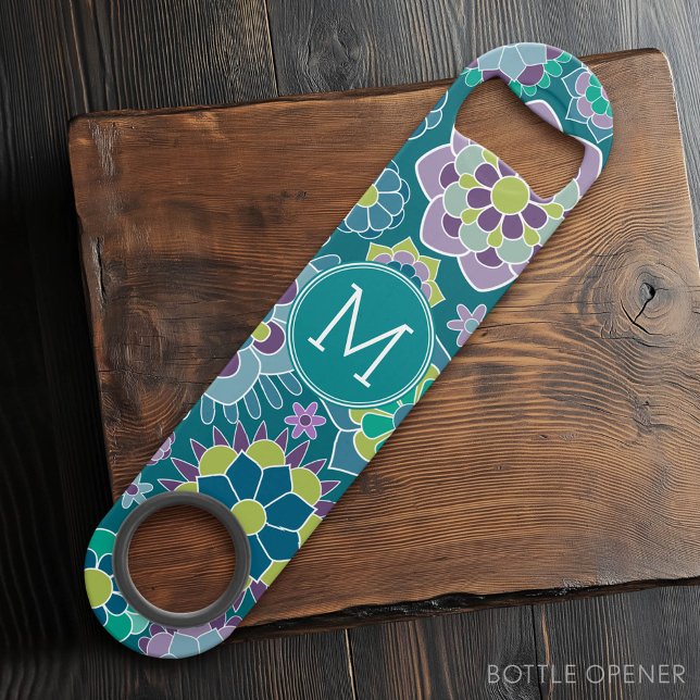 Colorful Spring Floral Pattern Custom Monogram Bar Key (Custom Bar Key)