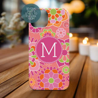 Colorful Spring Floral Pattern Custom Monogram Case-Mate iPhone 14 Plus Case