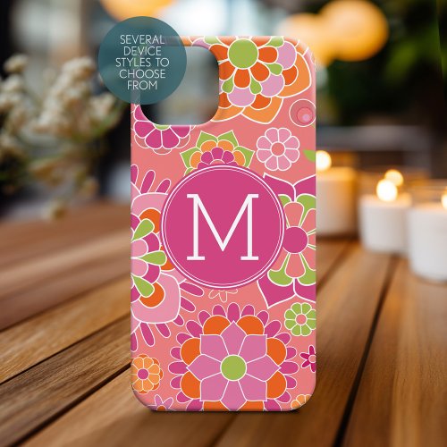 Colorful Spring Floral Pattern Custom Monogram Case_Mate iPhone 14 Plus Case