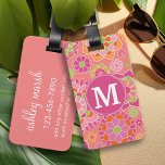 Colorful Spring Floral Pattern Custom Monogram Luggage Tag<br><div class="desc">Hot Pink,  Coral and lime green - A fun and graphic flower design in fresh,  cheerful colors. If you need to adjust the monograms,  click on the customize it button and make changes.</div>