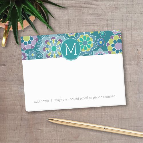 Colorful Spring Floral Pattern Custom Monogram Post_it Notes