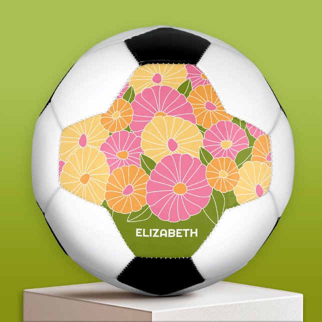 Colorful Spring Floral Pattern Custom Monogram Soccer Ball (Custom Soccer Ball)