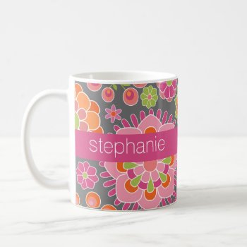 Colorful Spring Floral Pattern Custom Name Coffee Mug by MarshBaby at Zazzle