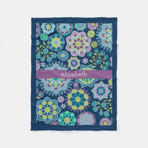 Colorful Spring Floral Pattern Custom Name Fleece Blanket
