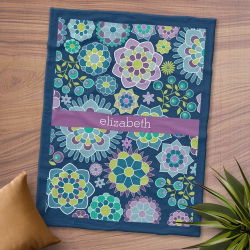 Colorful Spring Floral Pattern Custom Name Fleece Blanket