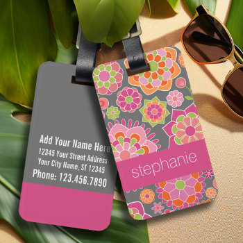 Colorful Spring Floral Pattern Custom Name Luggage Tag by MarshBaby at Zazzle