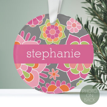 Colorful Spring Floral Pattern Custom Name Ornament by MarshBaby at Zazzle