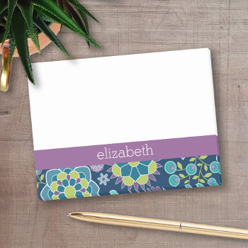 Colorful Spring Floral Pattern Custom Name Post-it Notes by MarshBaby at Zazzle