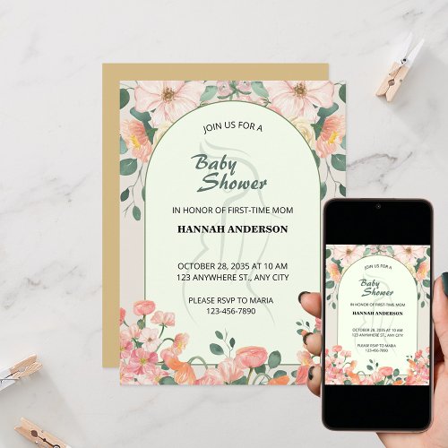 Colorful Spring Floral Watercolor Baby Shower Invitation