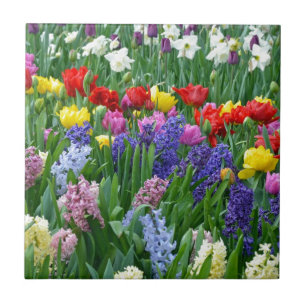 Colorful spring flower garden ceramic tile