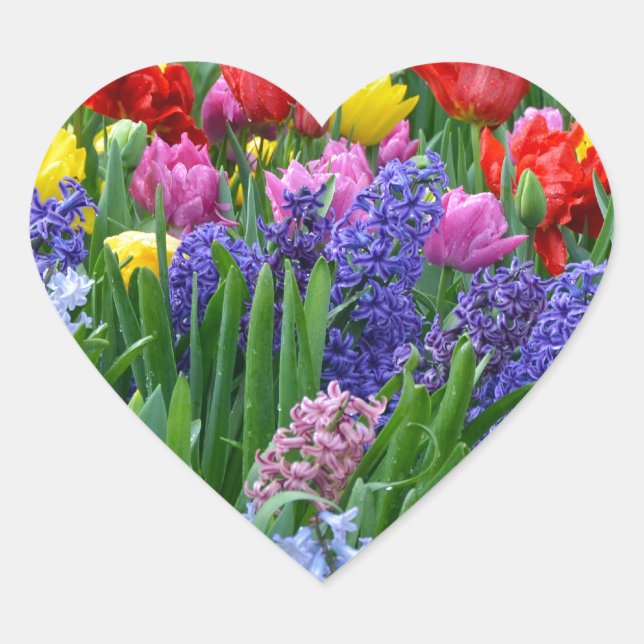 Colorful spring flower garden heart sticker (Front)