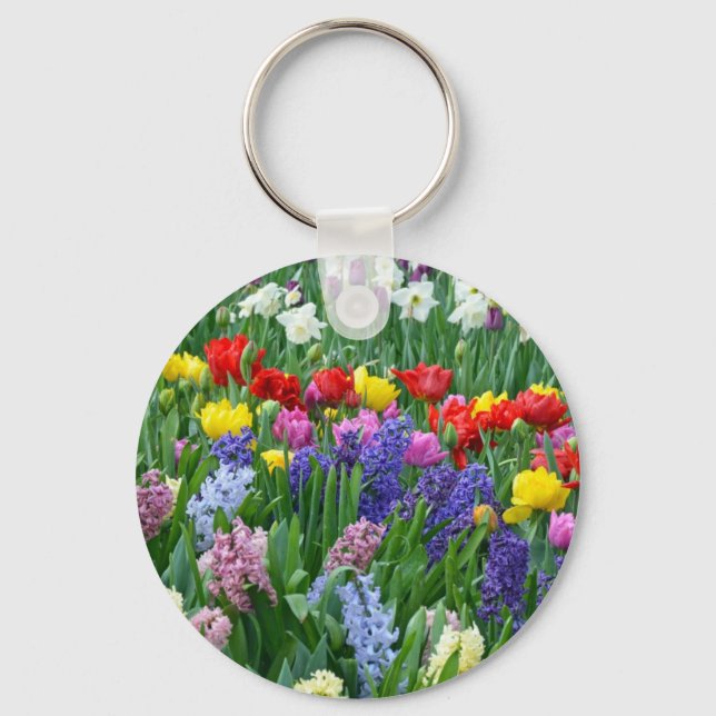 Colorful spring flower garden keychain (Front)