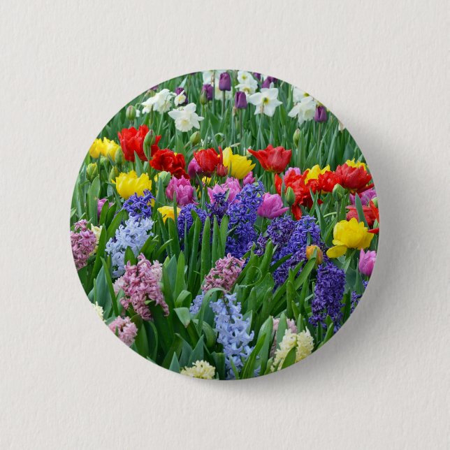 Colorful spring flower garden pinback button (Front)