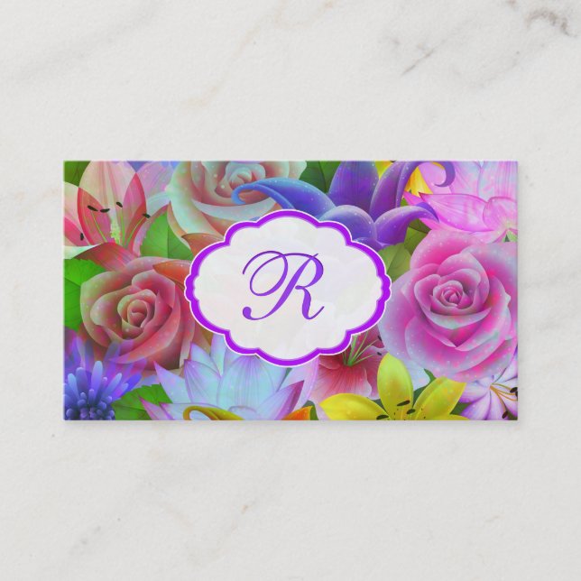 Colorful Spring Flower Pattern Business Card (Front)