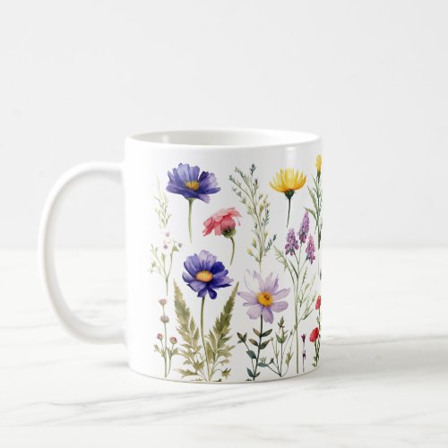 Colorful Spring Flower Watercolor Pattern Coffee Mug