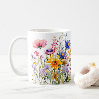 Colorful Spring Flower Watercolor Pattern Coffee Mug