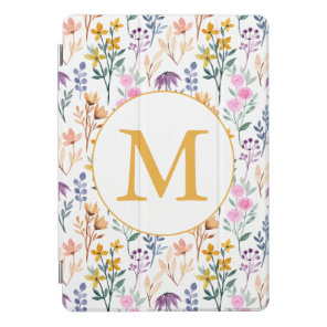 Colorful Spring Flower Watercolor Pattern Monogram iPad Pro Cover