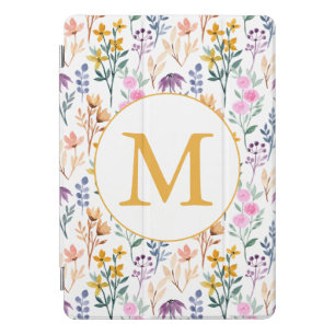 Colorful Spring Flower Watercolor Pattern Monogram iPad Pro Cover