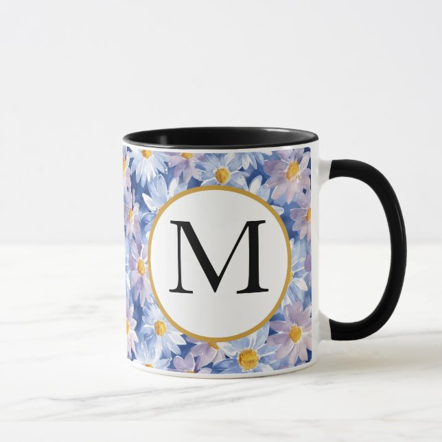 Colorful Spring Flower Watercolor Pattern Monogram Mug (Right)