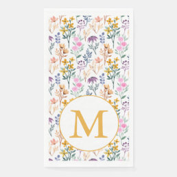 Colorful Spring Flower Watercolor Pattern Monogram Paper Guest Towels