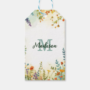 Colorful Spring Flower Wildflower Bouquet Monogram Gift Tags