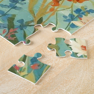 Colorful Spring Flower Wildflower Bouquet Monogram Jigsaw Puzzle
