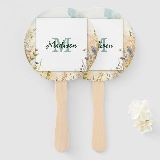 Colorful Spring Flower Wildflower Monogram Frame Hand Fan