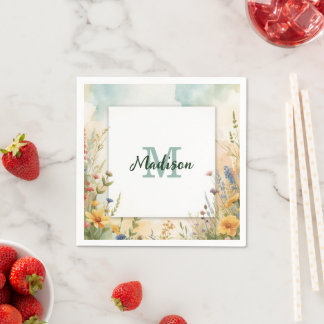 Colorful Spring Flower Wildflower Monogram Frame Napkins