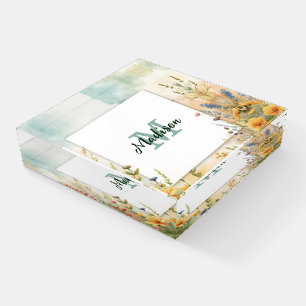 Colorful Spring Flower Wildflower Monogram Frame Paperweight