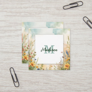 Colorful Spring Flower Wildflower Monogram Frame Square Business Card
