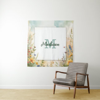 Colorful Spring Flower Wildflower Monogram Frame Tapestry