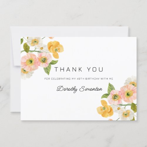 Colorful Spring Flowers 40th Birthday Thank You Card