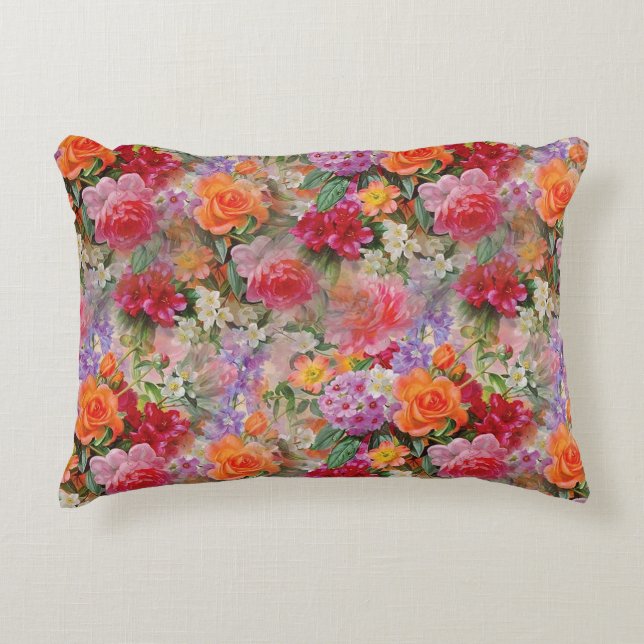 Colorful Spring Flowers Accent Pillow (Front)